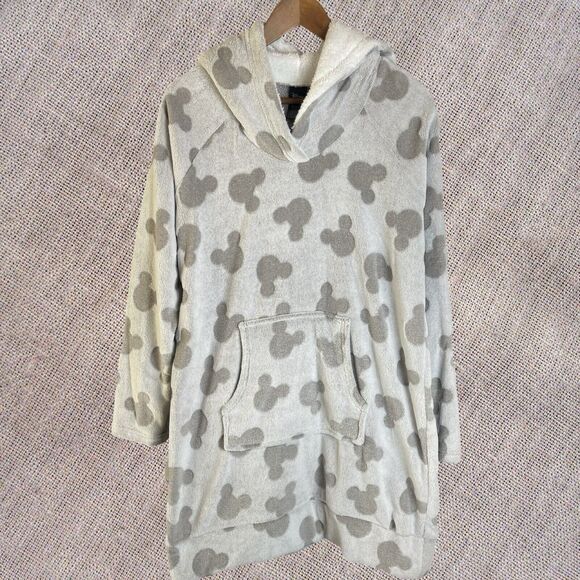 Disney Women's Hoodie Mickey Gray Fleece Lounge Sherpa Dress Sleepwear N EUC - Picture 2 of 9